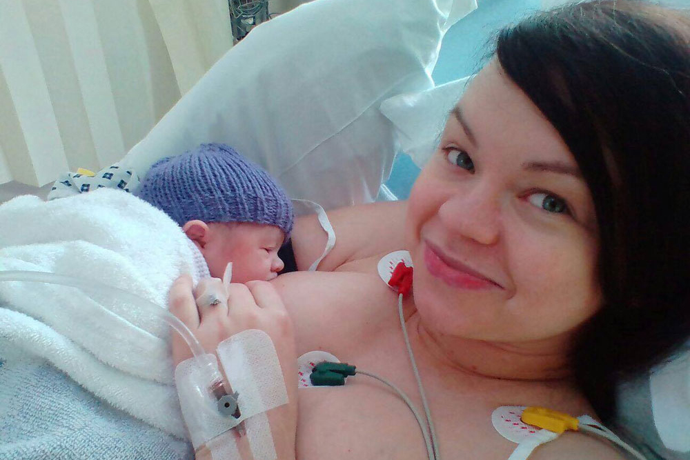mother in hospital holding baby skin-to-skin