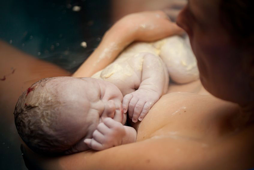 baby just born in a water birth