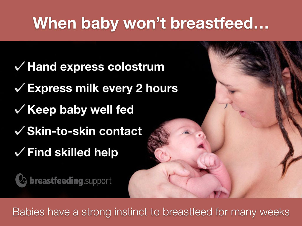 infographic reminding mothers to express their milk and keep baby fed while they work on breastfeeding